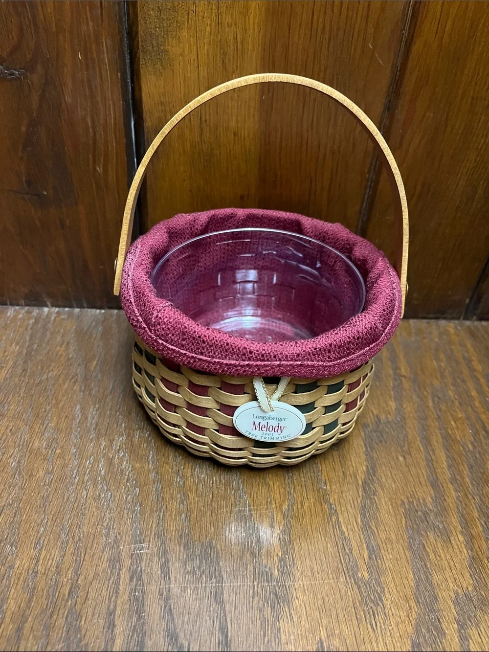 Longaberger Woven Melody 2003 Tree Trimming Basket-Burgundy Liner and Protector